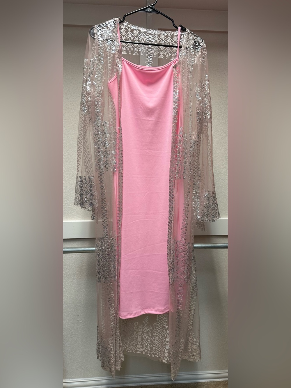 Pink Women's dress with sheer cover